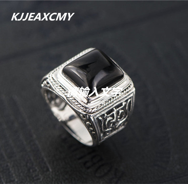 Thai silver 925 silver jewelry boutique fashion Black Onyx Ring Ring Silver tide men domineering creative personality