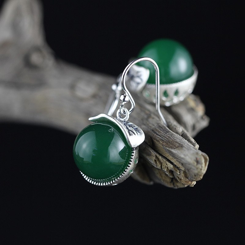 boutique jewelry 925 Pure silver inl green agate simple price female eardrop jewelry
