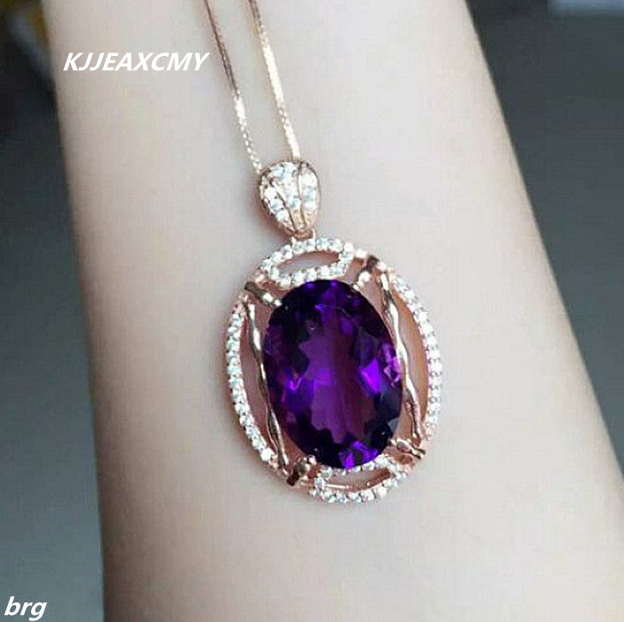 boutique jewelry 925 Silver Inl Large Natural Amethyst Women's Pendant + Necklace