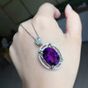 boutique jewelry 925 Silver Inl Large Natural Amethyst Women's Pendant + Necklace