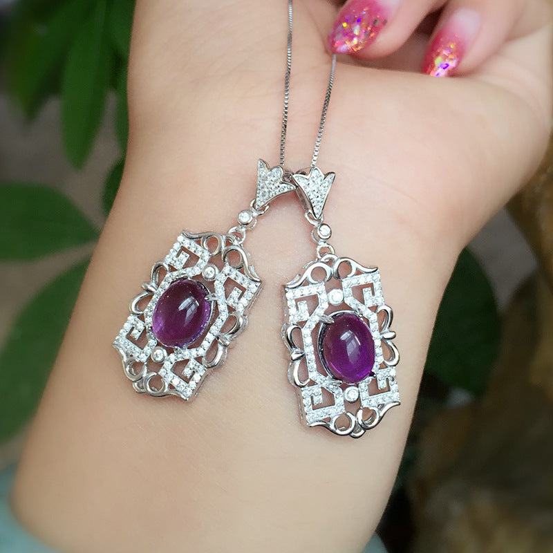 boutique jewelry,925 Sterling Silver Inlaid Amethyst Women's Necklace Pendant   send chain