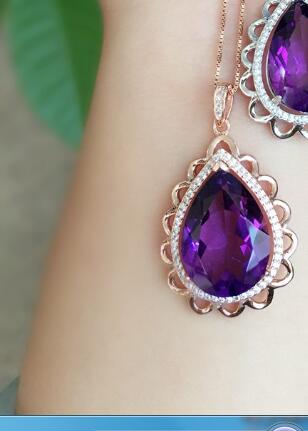 boutique jewelry,925 Sterling Silver Inlaid Amethyst Women's Necklace + Pendants   send chain