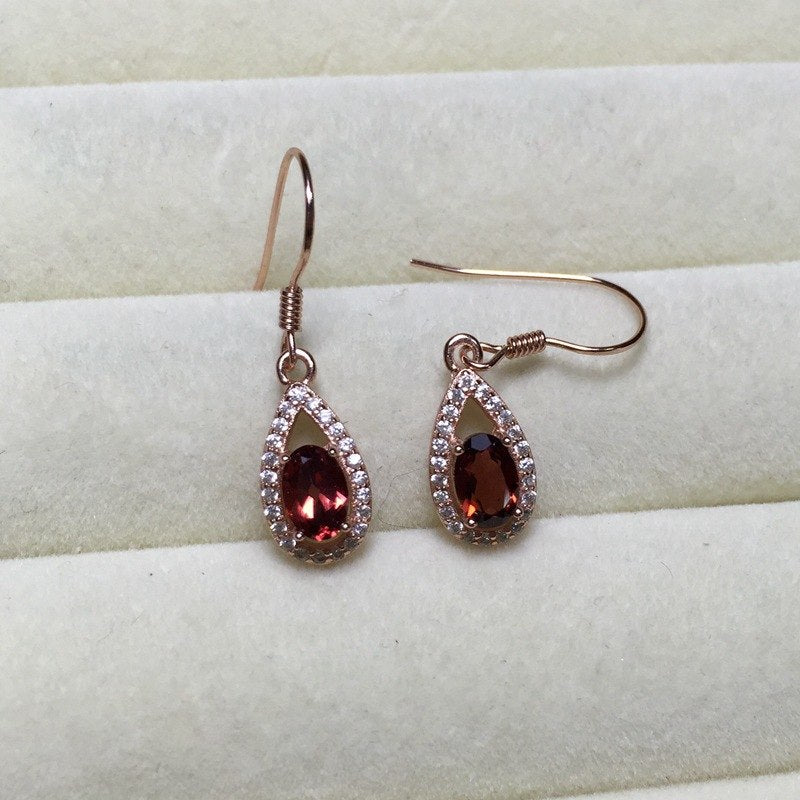 boutique jewelry 925 pure silver inlaid garnet female Earrings weifang