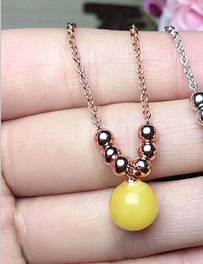 boutique jewelry,925 pure silver inlaid natural honey wax AMBER PENDANT + Necklace