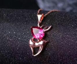 boutique jewelry 925 pure silver inlaid natural pink topaz, gold, silver, two color female Pendant + necklace jewelry