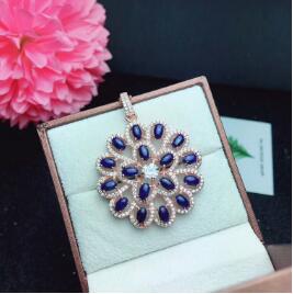 boutique jewelry 925 pure silver inlaid natural sapphire sunflower female Pendant + Necklace