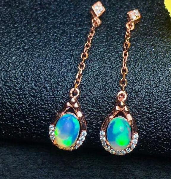 boutique jewelry 925 pure silver inlaid with natural ooped female earrings, elliptical micro droplets and long drip.