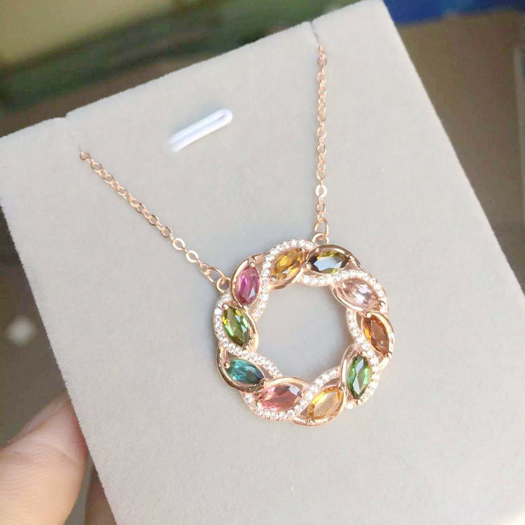 boutique jewelry,925 silver inlaid natural candy tourmaline pendant necklace necklace