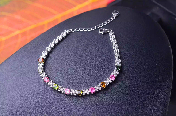 boutique jewelry, 925 sterling silver inlay, pure natural candy, tourmaline, Gemstone Bracelet