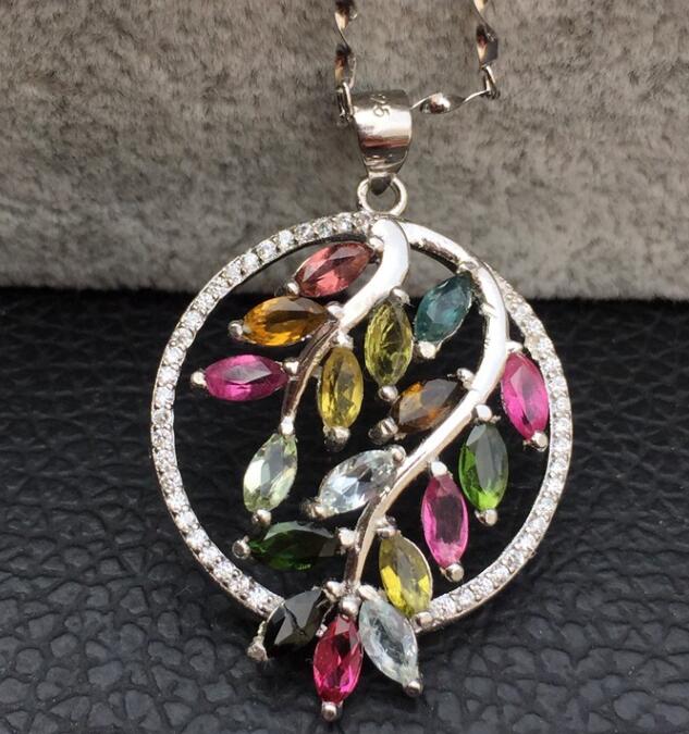 boutique jewelry, 925 sterling silver ultra-luxury group inlaid natural tourmaline Jinzhi Yuyu female pendant tourmali