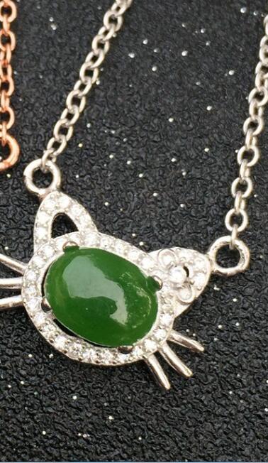 boutique jewelry,Cartoon cat silver female pendant 925 silver inlaid color treasure necklace natural and Hotan