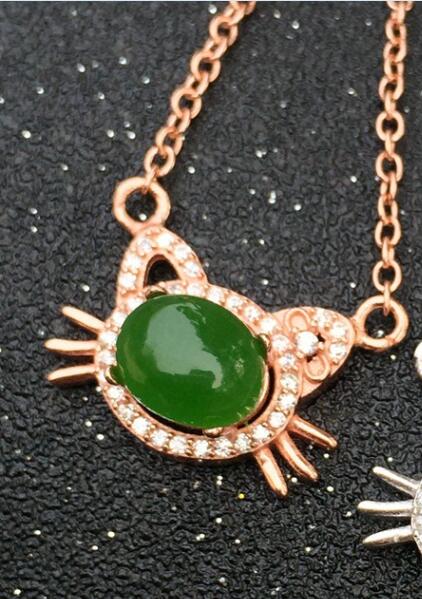 boutique jewelry,Cartoon cat silver female pendant 925 silver inlaid color treasure necklace natural and Hotan