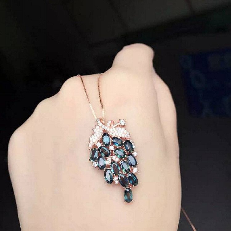 boutique jewelry,Inlaid natural sapphire grape lady pendant in 925 sterling silver