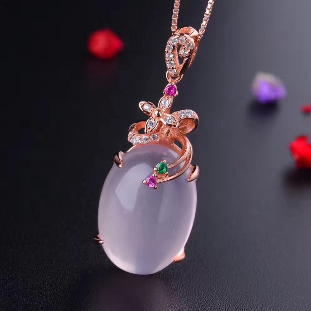 boutique jewelry, Natural Furong Pendant Wholesale 925 sterling silver peach blossom powder crystal