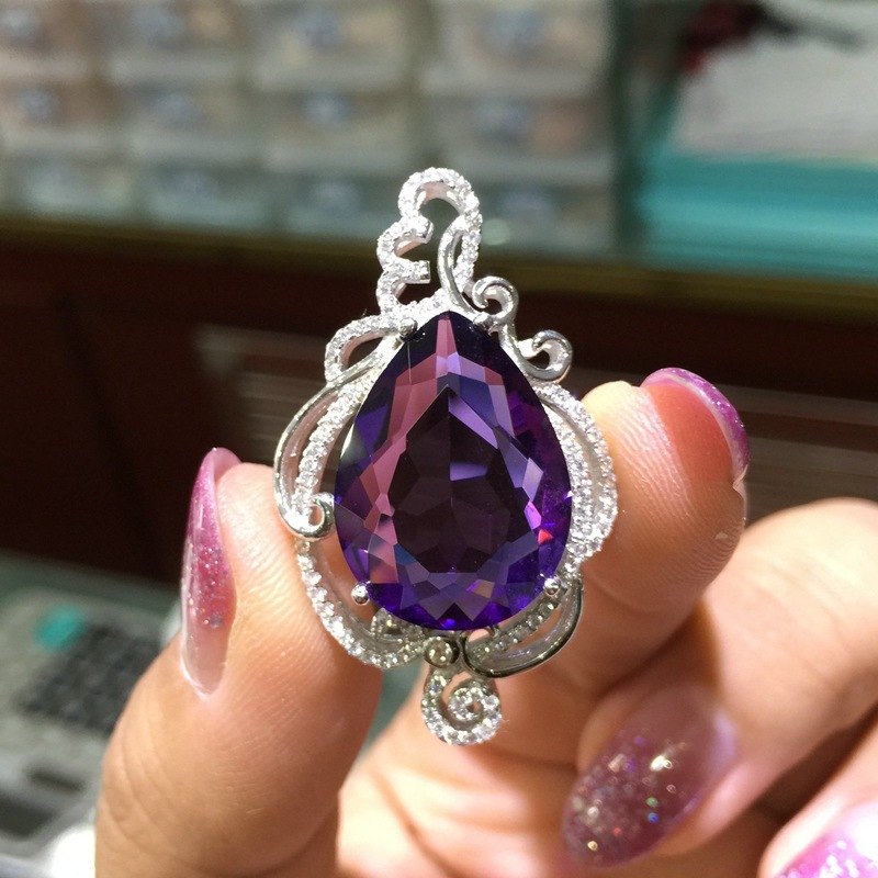 boutique jewelry,Natural amethyst female pendant 925 silver inlaid necklace
