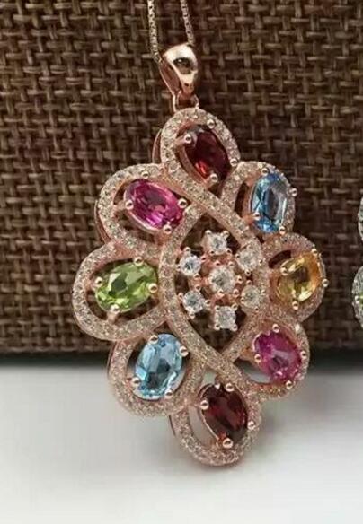 boutique jewelry, Natural color treasure Daquan necklace pendant, female models inlaid jewelry  , S925 Sterlin