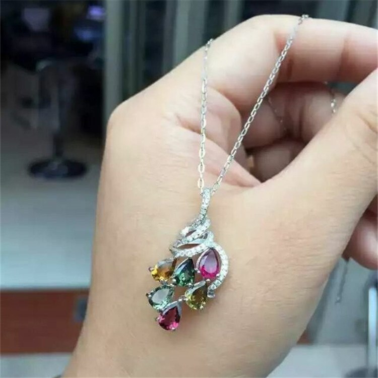 boutique jewelry, Women's natural tourmaline necklace pendants, jewelry  , S925 silver, pure silver