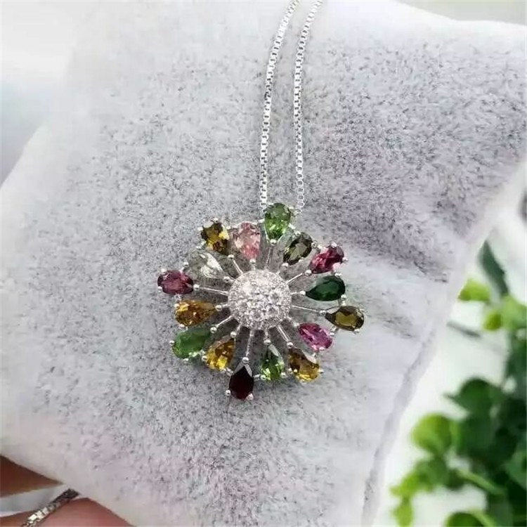 boutique jewelry, Women's natural tourmaline, snow pendants, inlaid jewelry  , S925 silver, pure silver