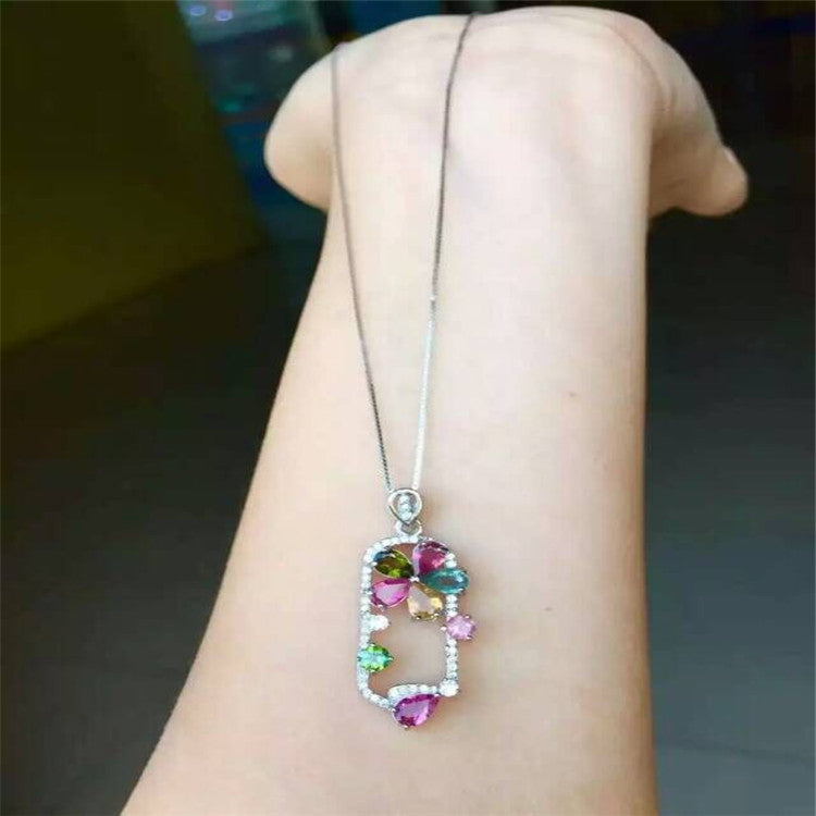 boutique jewelry, Women's necklace, natural tourmaline, pendants, jewelry  , S925 silver, pure silver