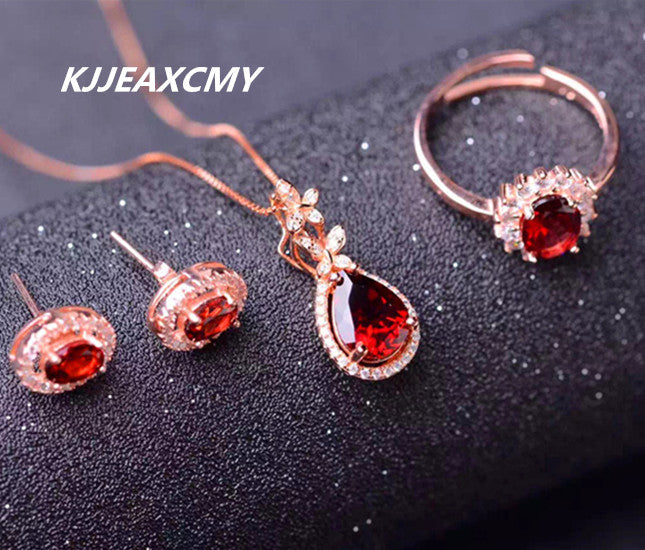boutique jewelry, pure natural garnet female jewelry set, supporting the identification of 925 sterlin plated 24K gold