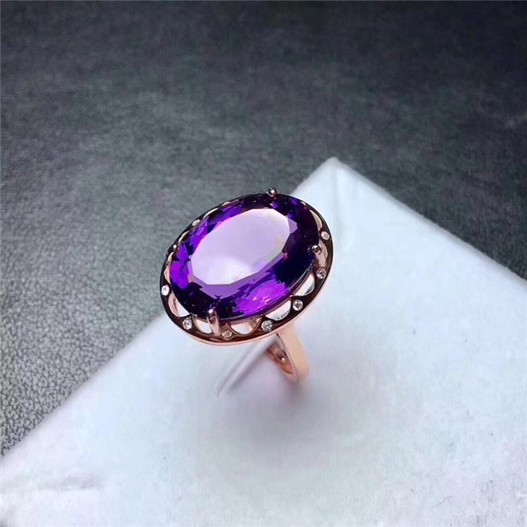 fine jewelry 925 Pure silver inlaid with gemstone natural amethyst ring jewelry.aber