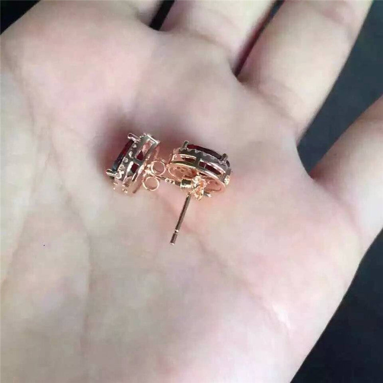 fine jewelry 925 Pure silver inlaid with natural garnet female ear nail jewelry ABC