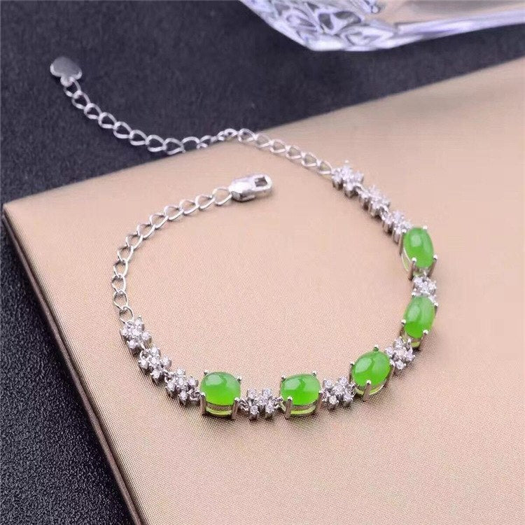 fine jewelry 925 Pure silver inl natural and field jasper female hand chain small wild flower restoring ancient ways