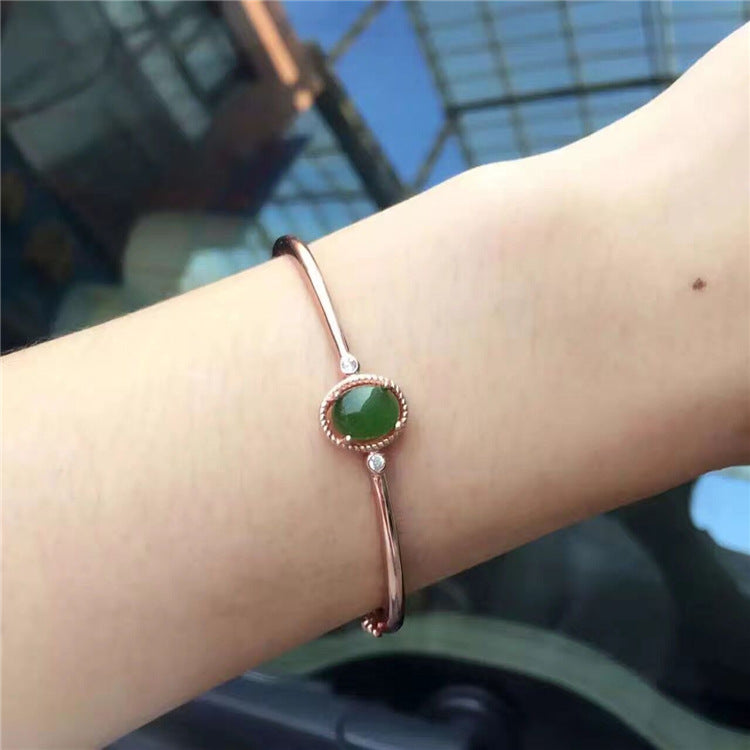 fine jewelry 925 Pure silver inl natural hetian jasper female style bracelet pendant simple curve chain
