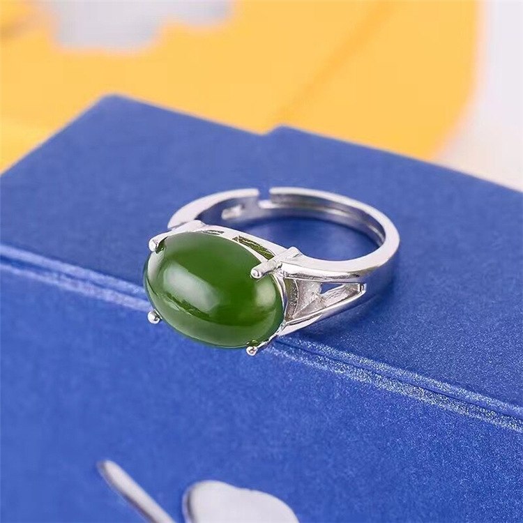 fine jewelry 925 Pure silver inl natural jasper female ring jewelry gemstone simple plant foliage inl diamond kji