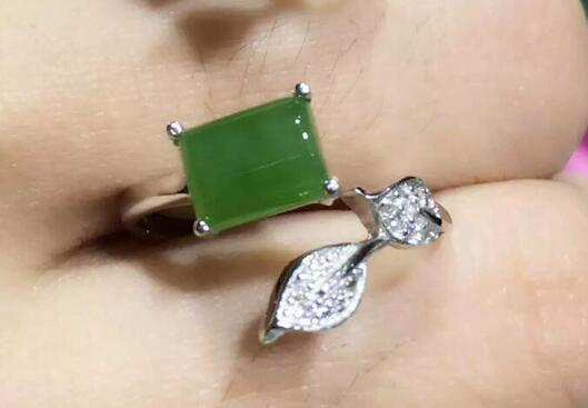 fine jewelry 925 Pure silver inl natural jasper female ring jewelry gemstone simple plant leaf design