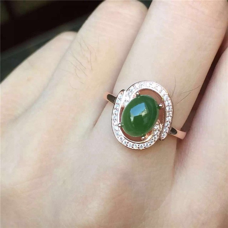fine jewelry 925 Pure silver inl natural jasper female style ring jewelry gemstone simple plant leaf style curve