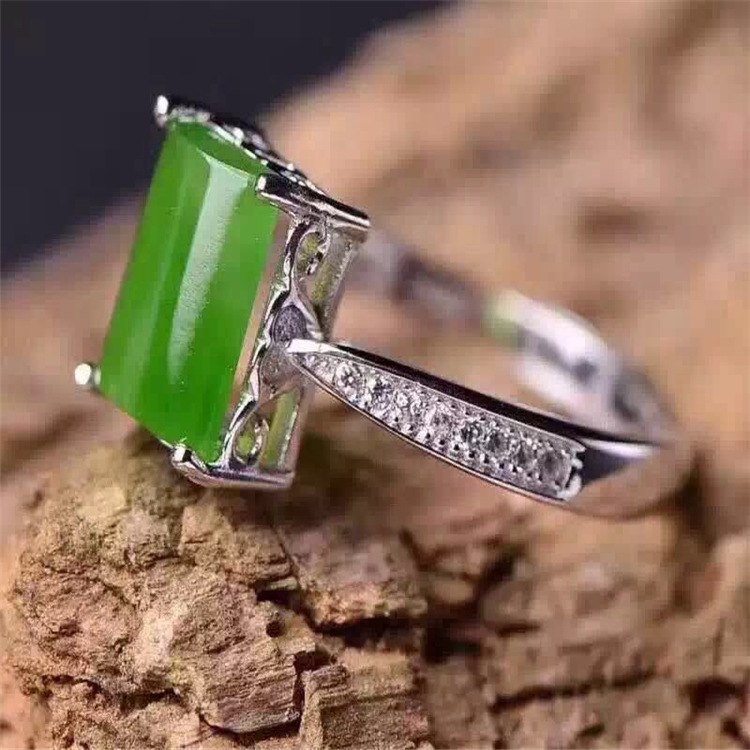 fine jewelry 925 Pure silver inl natural jasper female style ring jewelry gemstone simple plant rectangular style