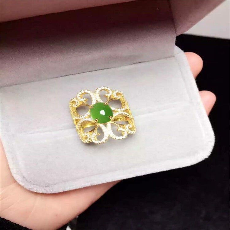 fine jewelry 925 Pure silver inl natural jasper female style ring jewelry jewelry diamond simple shape hollo