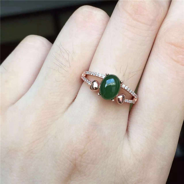 fine jewelry 925 Pure silver inl natural jasper female style ring jewelry jewelry simple jewelry hollow beautiful