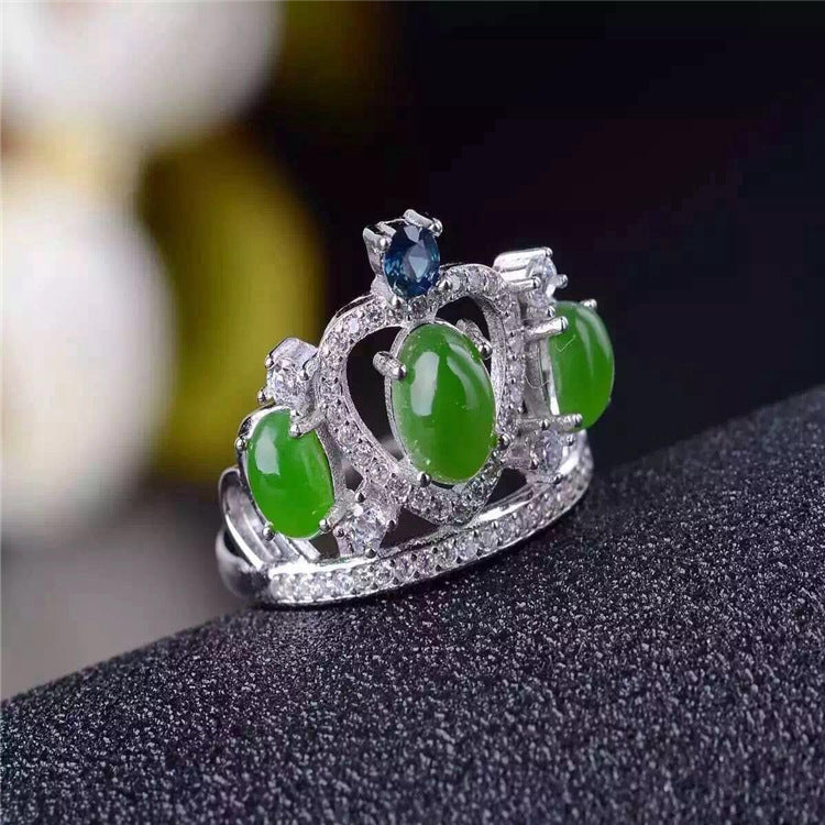 fine jewelry 925 Pure silver inl natural jasper female style ring jewelry simple plant crown jewel