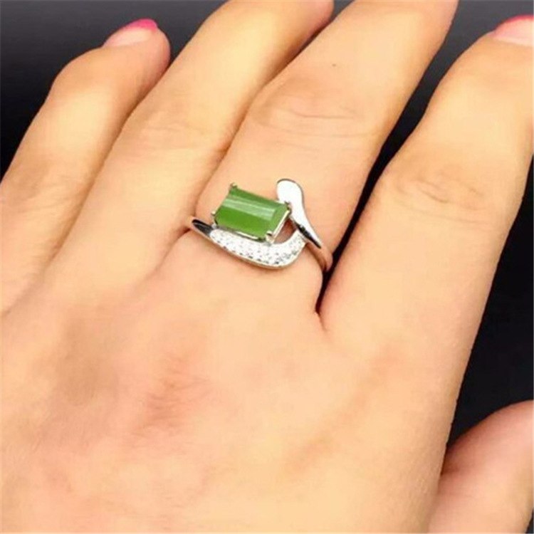 fine jewelry 925 Pure silver inl natural jasper female style ring jewelry simple plant curve jewelry