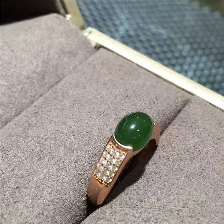 fine jewelry 925 Pure silver inl natural jasper gemstone female type ring plant micro-inl jewelry goddess