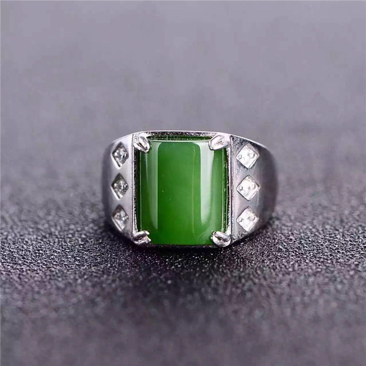 fine jewelry 925 Pure silver inl natural jasper male style ring jewelry jewelry diamond hollow practical