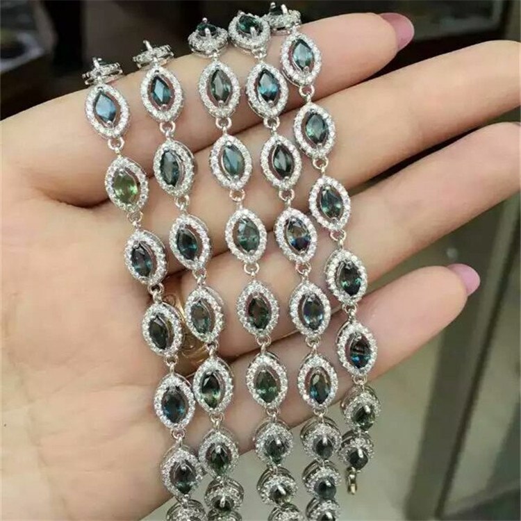 fine jewelry 925 Pure silver inl natural sapphire bamboo festival lady bracelet style huygtrf