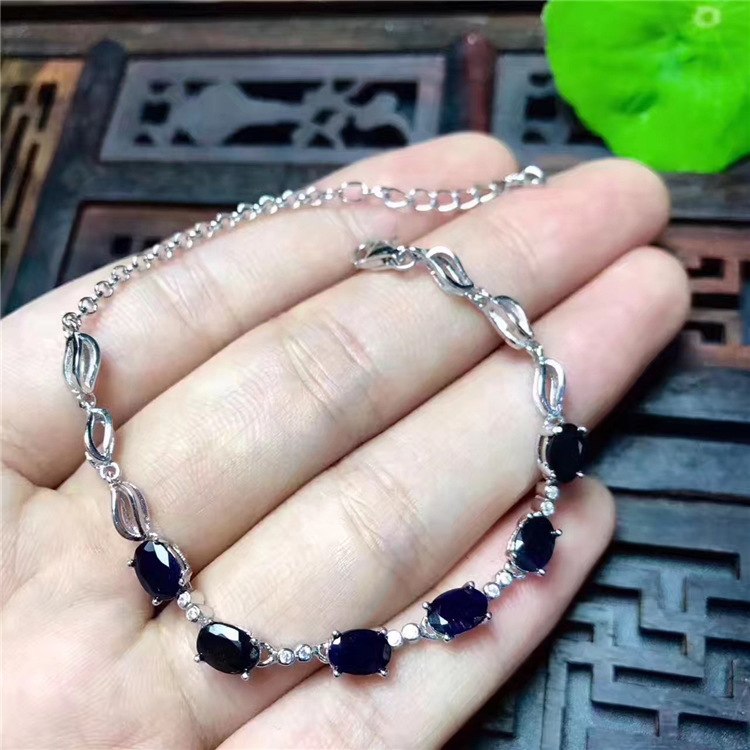 fine jewelry 925 Pure silver inl natural sapphire starlight gemstone simple female style bracelet lady