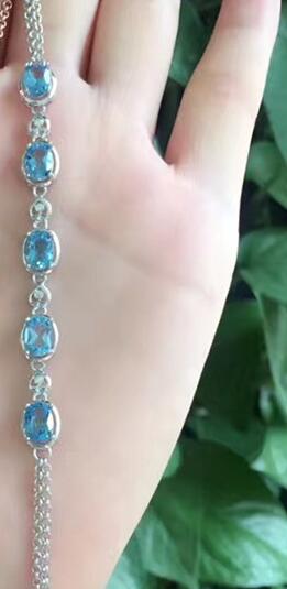 fine jewelry 925 Pure silver with natural blue topaz bracelet jewelry gold and silver color. qwxcvb
