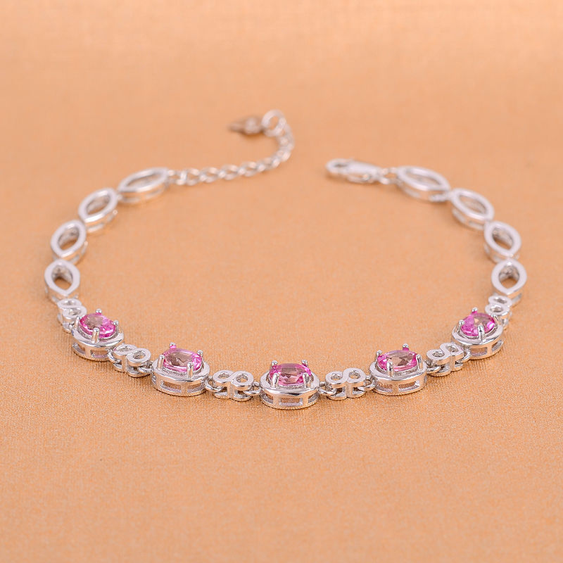 fine jewelry 925 Silver Inlaid Natural Pink Topaz Bracelet