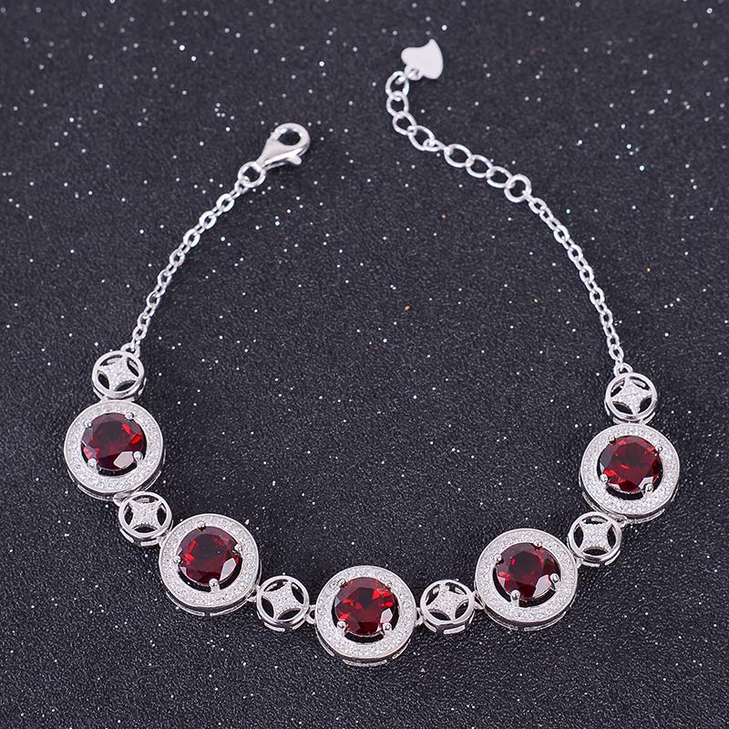 fine jewelry 925 Silver Natural Garnet Lady Bracelet