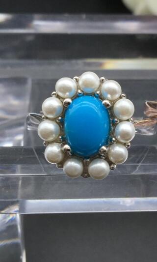 fine jewelry 925 Silver blue turquoise ring jewelry girl.