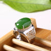fine jewelry 925 Silver inlaid natural jade men's ring is simple and generous.