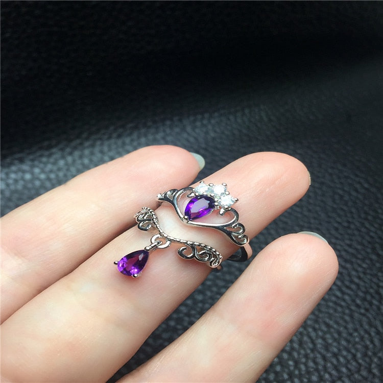 fine jewelry 925 Silver inlaid with natural amethyst ring jewelry.