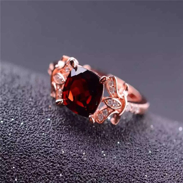 fine jewelry 925 Silver inlaid with natural gem garnet female and square ring silver jewelry girl