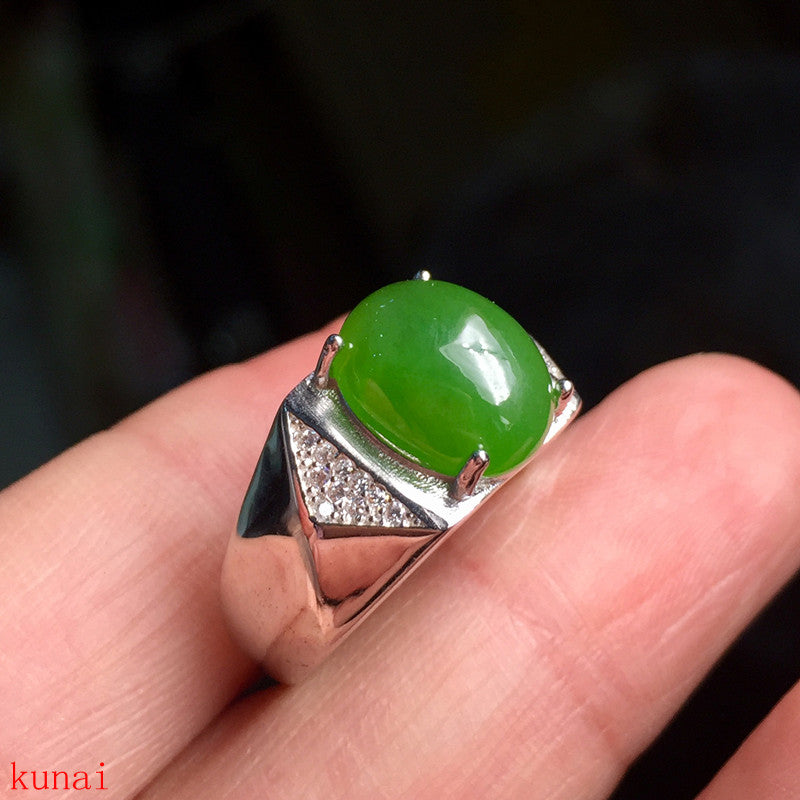 fine jewelry 925 Silver inlaid with natural jade ring jewelry. a
