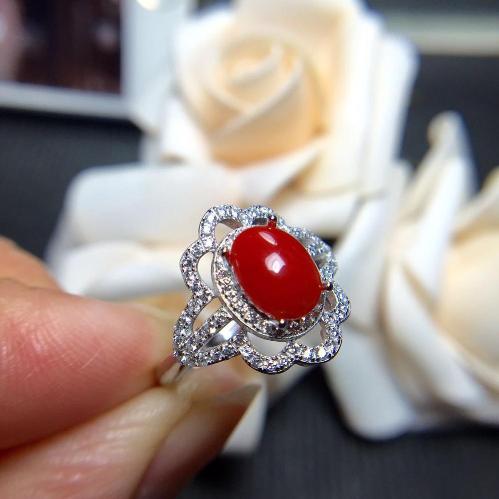 fine jewelry 925 Silver inlaid with natural red gemstone ring with two colors to choose from.