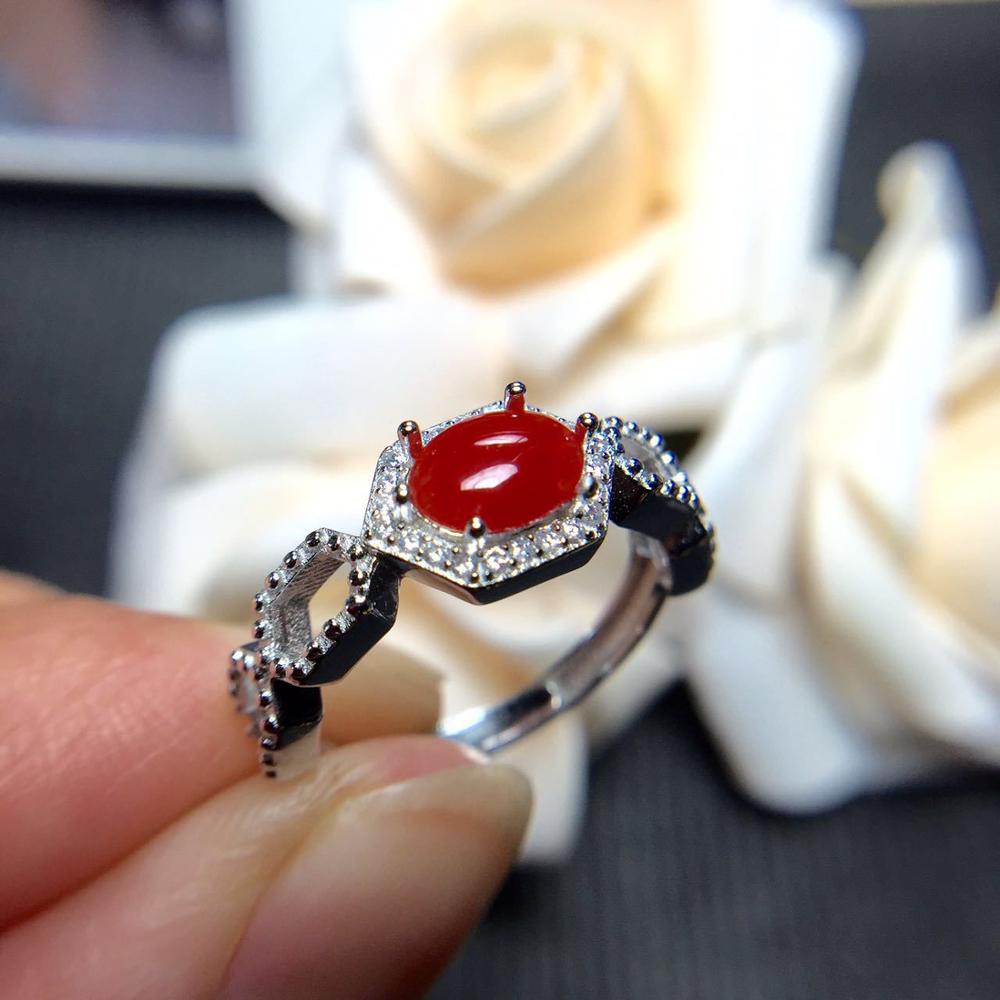 fine jewelry 925 Silver inlaid with natural red gemstone ring with two colors to choose from.bnmrty
